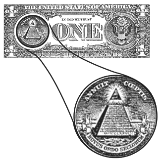 Однодолларовая купюра с надписью «новый мировой порядок»